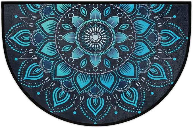 Pardick Half Round Doormat Semi Circle Rug Blue Mandala Elegant Non Slip Indoor Outdoor Entrance Half Moon Rug Absorbent Durable Washable Front Floor Mat for Kitchen Bathroom Patio Fireplace
