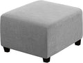 H.VERSAILTEX Square Ottoman Covers Ottoman Slipcovers Folding Storage Stool Furniture Protector Form Fit with Elastic Bottom, Stretch High Spandex Small Checks Jacquard Fabric(Medium,Dove)