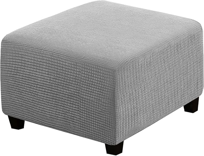 H.VERSAILTEX Square Ottoman Covers Ottoman Slipcovers Folding Storage Stool Furniture Protector Form Fit with Elastic Bottom, Stretch High Spandex Small Checks Jacquard Fabric(Medium,Dove)