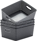 Eslite Plastic Storage Baskets for Organizing,11"X8.5"X4.7",Pack of 4 (Grey)