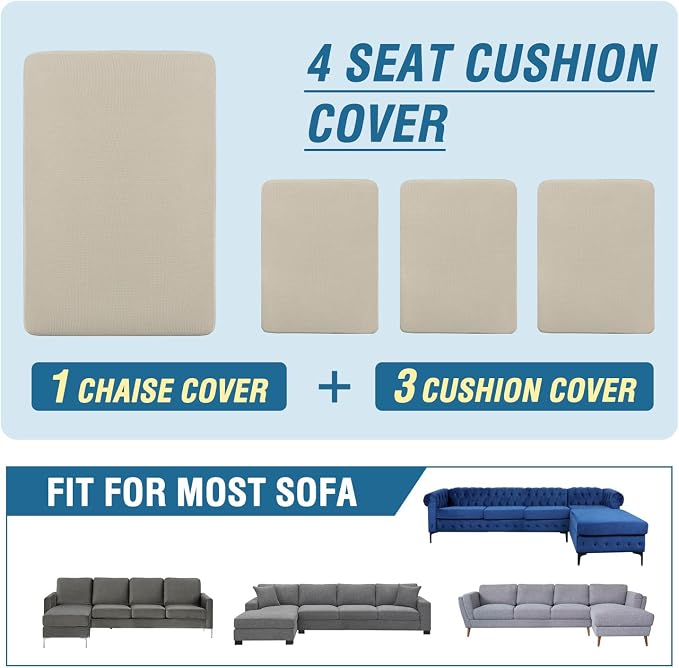 H.VERSAILTEX Sectional Couch Covers 4 Pieces Sofa Seat Cushion Covers L Shape Separate Cushion Couch Chaise Cover for Both Left/Right Sectional Couch (Seat Only: 1 Chaise + 3 Sofa, Island Fossi)