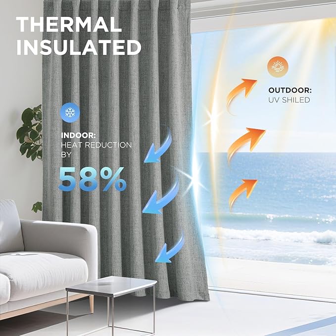 Joydeco Blackout Curtains for Bedroom - 84 Inch Long 100% Light Blocking 2 Panels Light Grey Drapes, Thermal Insulated Room Darkening Curtains, Linen Textured for Living Room, Rod Pocket & Back Tabs