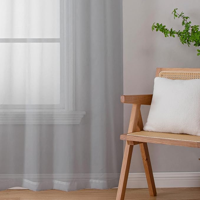 Lecloud Light Grey Sheer Curtains 90 Inches Long 2 Panels, Light Filtering Voile Airy Curtains, Elegant Transparent Solid Window Treatments with Rod Pocket for Living Room Bedroom, Each 42" W x 90" L