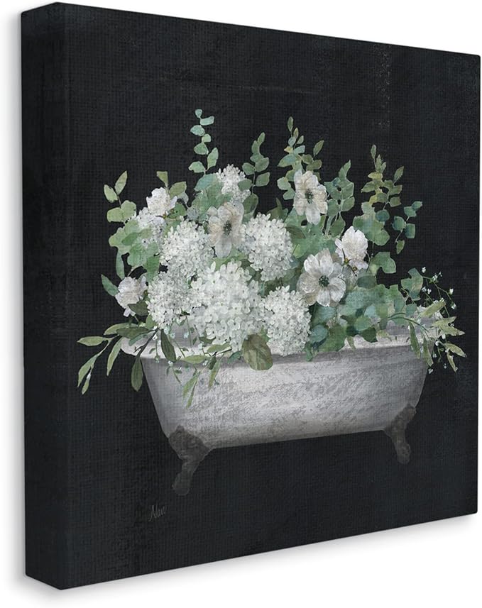 Stupell Industries Vintage Clawed Bathtub Botanical White Flower Bouquet,Design by Nan, 17 x 17, Gallery Wrapped Canvas | Stupell Industries · By Nan · Ready to hang · Bathroom and laundry room accent · Made in USA