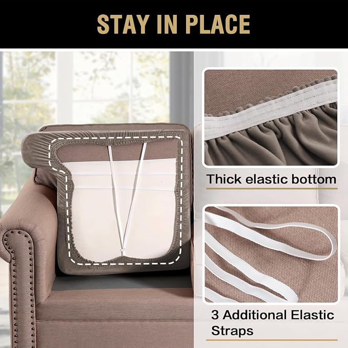 H.VERSAILTEX Stretch Velvet 2 Piece T Cushion Sofa Slipcovers - Individually Fitting Cushion Covers for 2 Cushion Couch - Stay in Place (Taupe)
