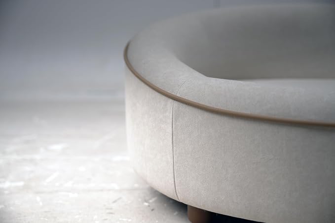 Human & Pet Shared Round Dog Bed, High Resilience Foam with Solid Pine Leg Frame, Indoor Pet Furniture(Cream Beige)