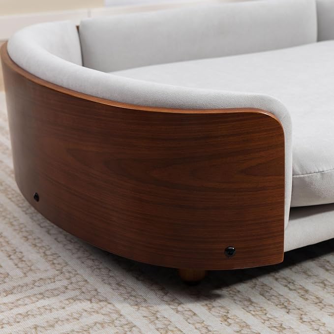 Elevated Dog Bed Pet Sofa with Solid Wood Legs and Bent Soft Backrest, Pet Cat Stool Bed with Velvet Cushion,for Large and Medium Size Dogs Kitten, Large Size