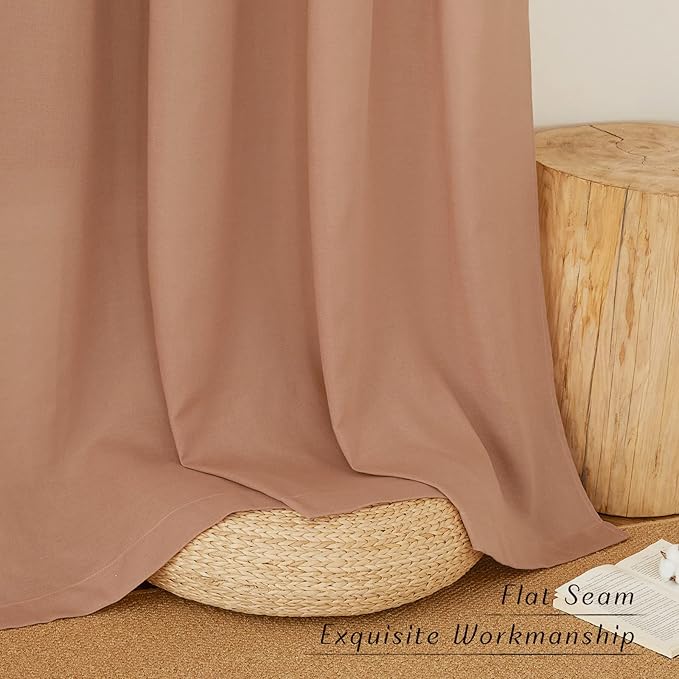 NICETOWN Rustic Linen 144 inch Long Curtains for Living Room, Grommet Privacy Added Thick Linen Weave with Light Filter Window Curtains & Drapes for Bedroom, Terracotta, W55 x L144, 2 Panels