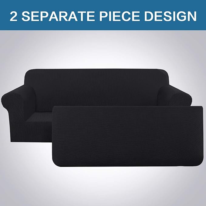 H.VERSAILTEX High Stretch 2 Pieces Sofa Cover/Slipcover Couch Covers for Sofa Jacquard Soft Spandex Furniture Protector Suit for T Cushion/Box Cushion, Sofa 72"-88", Black