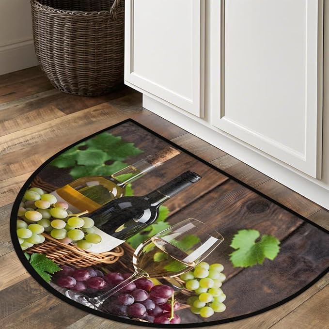 cfpolar Half Round Door Mat Fruit Grapes Wine Leaves Non-Slip Semi Circle Area Rug Washable Half Moon Hearth Rugs for Indoor Outdoor Bathroom Kitchen Patio Runner Mat Laundry Room Home Decoration