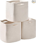 ICERZCZ 11 Inch Cube Storage Bins, Organizer Bins, Woven Cotton Rope Baskets for Storage, Storage Baskets for Organizing Shelves, White Basket for Toys, Off White (Pack of 3)
