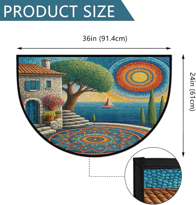 Sailboat Half Round Door Mat Semi Circle Rug Half Moon Doormat | Soft Washable Coastal Sun Welcome Entrance Mat for Outdoor Indoor Floor Bedroom Bathroom Home Kitchen Festival Decor