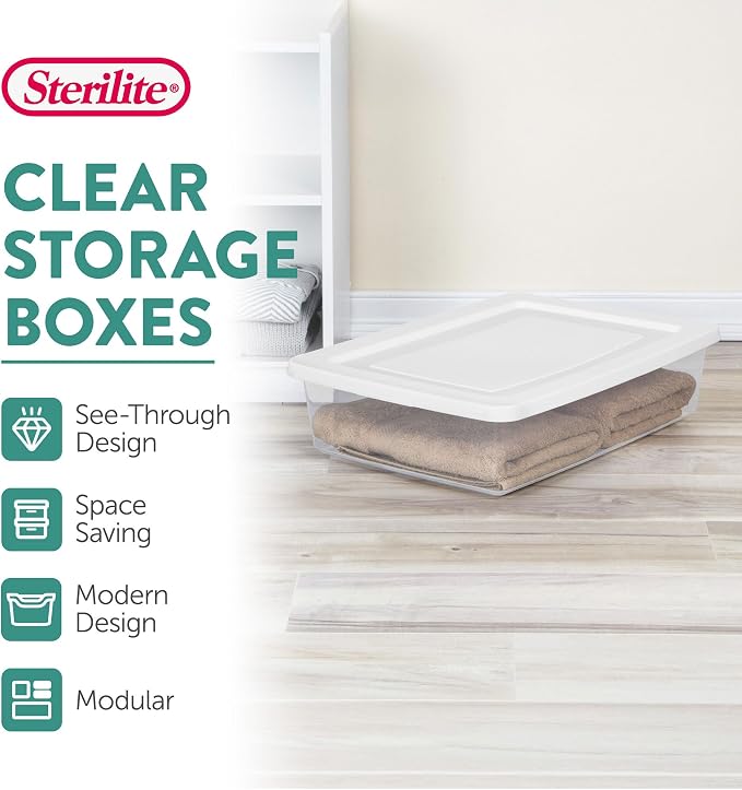 Sterilite Storage Box, Stackable Plastic Container Home Organizer, 28 Qt(20 Pack)