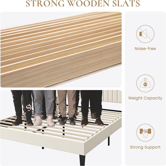 SHA CERLIN Full Size Velvet Bed Frame with Shelf, Charging Station, Cream | Wingback Storage Headboard, Upholstered Platform Bed, Wooden Slats Support, No Box Spring Needed, Easy Assembly, Noise Free