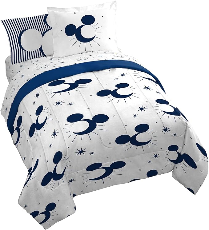 Disney Mickey Mouse Queen Comforter Set 7 Piece Celestial Bedding, White | Bed in a Bag, Comforter Sheets Shams Pillowcases, Official Product, Soft Microfiber, Machine Washable, Easy Care