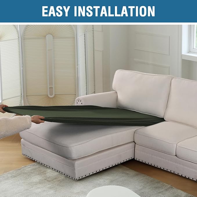 H.VERSAILTEX Sectional Couch Covers 1 Piece Chaise Slipcover L Shape Separate Cushion Couch Cover for Both Left/Right Sectional Couch (Seat Only: 1 Chaises, Olive)