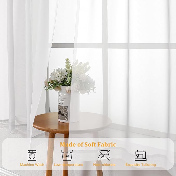 Gwine White Sheer Curtains 48 Inches Long 2 Panels Set, Light Filtering Sheer - Image 7