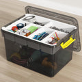 40Qt Large Stackable Storage Bin with Lid & Tray, Clear Plastic Latching Box Organizer with Divider Portable Container for Arts & Crafts, Home & Car Trunk Organization,Clear Grey,1Pack
