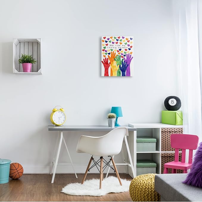 Rainbow Hand Hearts Affirmation, 16 x 20 Inch Canvas Wall Art | Stupell Industries · By Erica Billups · Ready to hang · Kids room · classroom · playroom friendly · Made in USA