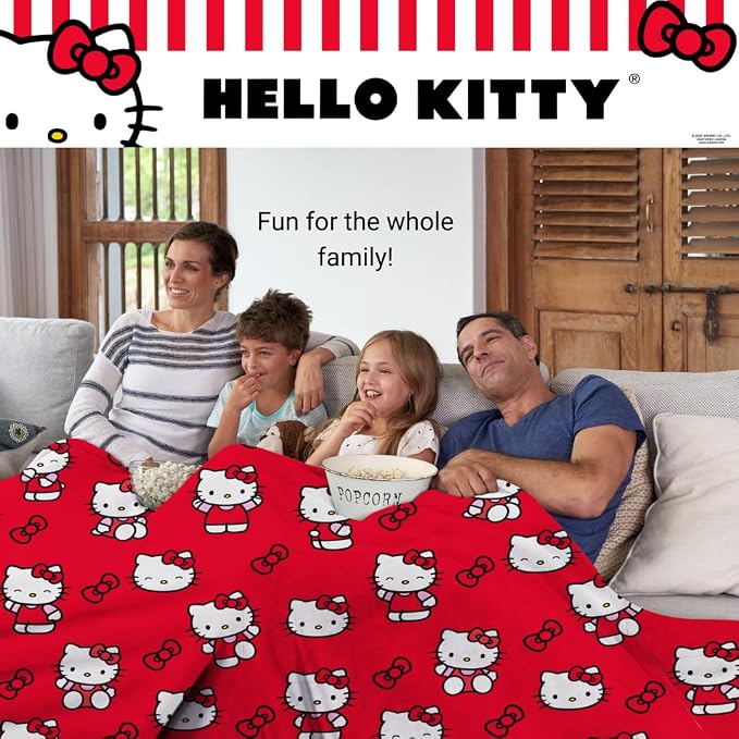 Hello Kitty Bedding Super Cozy Oversized Family Blanket, 120 in x 108 in, (Officially Licensed Product) by Franco Collectibles