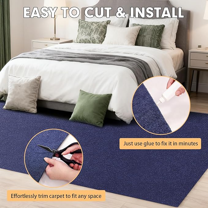 Grefinity Marine Carpet,5 FT x 10 FT Deep Blue Indoor Outdoor Carpet 0.2" Thick Boat Rug with Water-Proof TPE Backing for Home, Patio, Porch, Deck