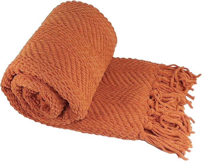 Home Soft Things Throw Blanket Knitted Tweed Throw 50'' x 60'', Rust, Super Soft Cozy Warm Comfortable Breathable Throw for Living Room Chair Couch Bed Sofa Bedroom Home Décor