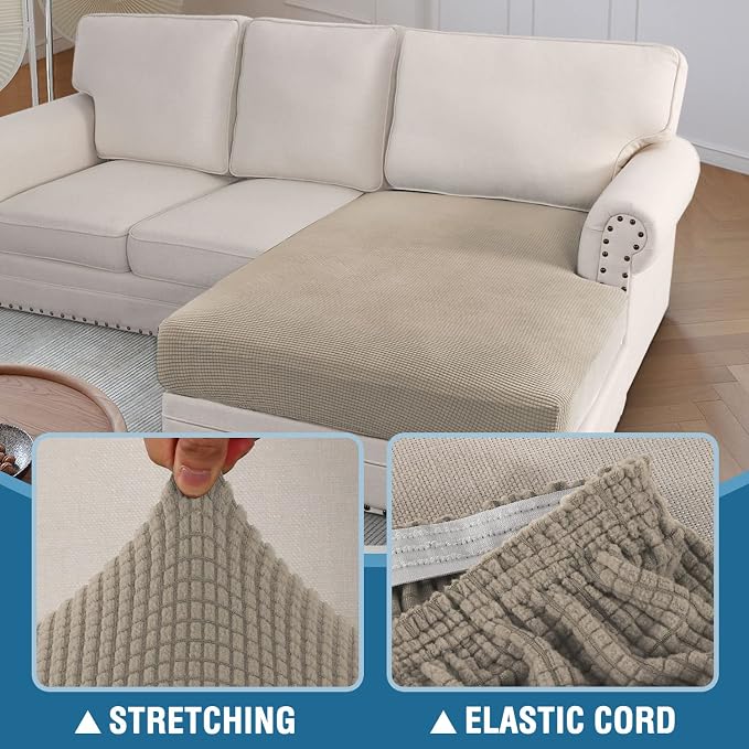 H.VERSAILTEX Sectional Couch Covers 1 Piece Chaise Slipcover L Shape Separate Cushion Couch Cover for Both Left/Right Sectional Couch (Seat Only: 1 Chaises, Island Fossi)