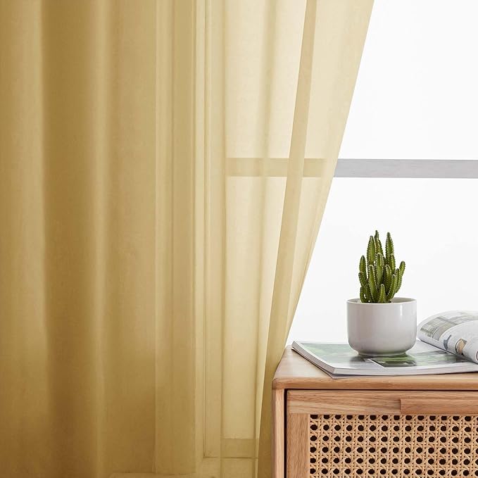 Gold Sheer Curtains for Bedroom Living Room 96 Inches Long 2 Panels, Modern - Image 3