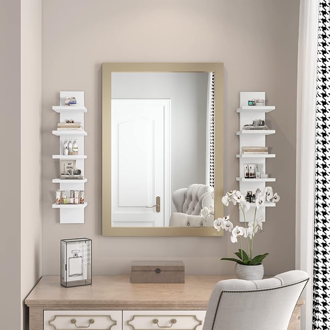5 Tier Wall Shelves White, Vertical Column Shelf Floating Storage Home Decor Organizer Tall Tower Design Utility Shelving Bedroom Living Room, 30.7inch