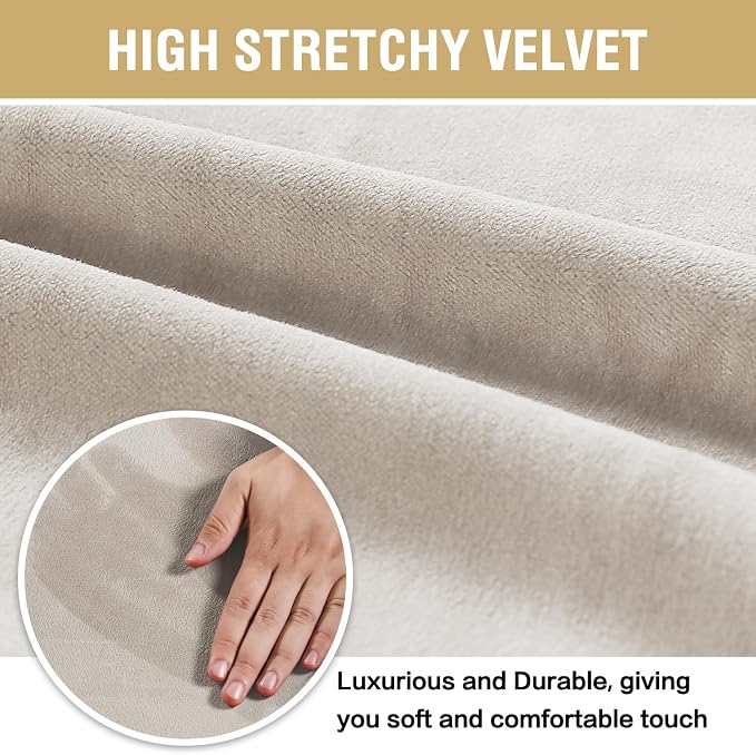 H.VERSAILTEX Velvet Dining Chair Covers Stretch Chair Covers for Dining Room Set of 6 Parson Chair Slipcovers Chair Protectors Covers Dining, Soft Thick Solid Velvet Fabric Washable, Oatmeal