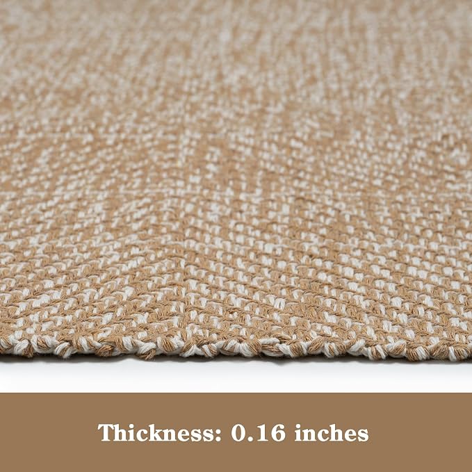 Collive Boho Living Room Area Rugs, 5 X 8 ft Washable Moder Woven Cotton Bedroom Rug, Tan Farmhouse Braided Carpets for Dining Room Nursery Room Dorm Patio Balcony Decor