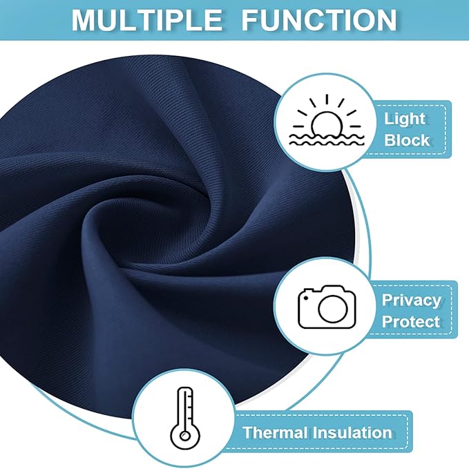 RYB HOME Short Blackout Curtains for Bedroom, Room Darkening Insulated Summer Heat Light UV Blocking Energy Saving Drapes for Nursery, Width 42 by Length 48, Navy Blue, Set of 2