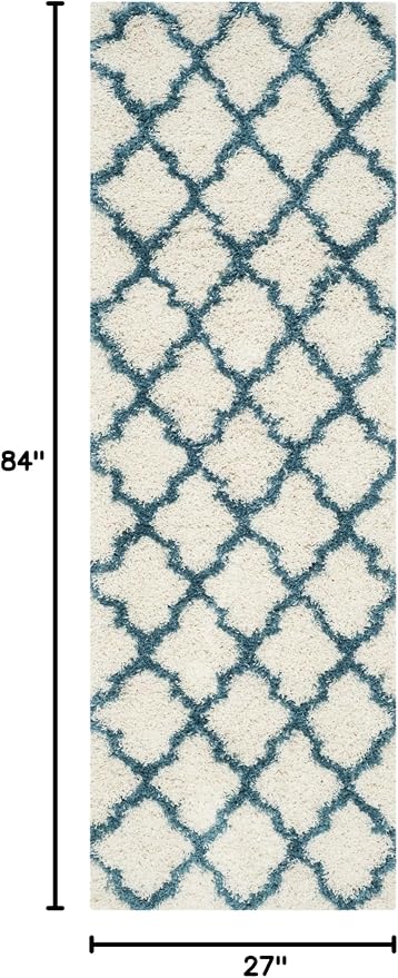 SAFAVIEH Kids Shag Collection Runner Rug - 2'3" x 7', Ivory & Blue, Moroccan Trellis Design, Non-Shedding & Easy Care, 2-inch Thick Ideal for High Traffic Areas in Living Room, Bedroom (SGK569C)