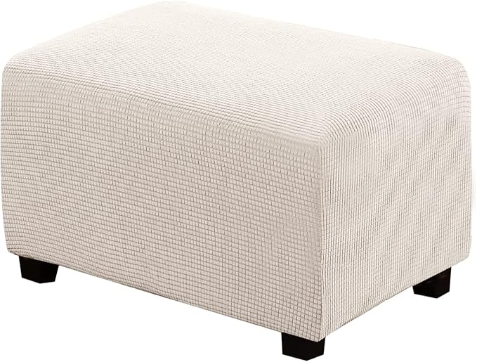 H.VERSAILTEX Ottoman Cover Slipcover Rectangle Fit Length 33"-38" Footrest Sofa Slipcovers Stool Cover Footstool Protector Covers Feature Stretch Thick Soft Jacquard Fabric Removable Washable - Ivory