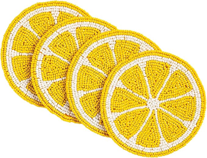 Mud Pie Yellow Lemon Beaded Fruit Coaster