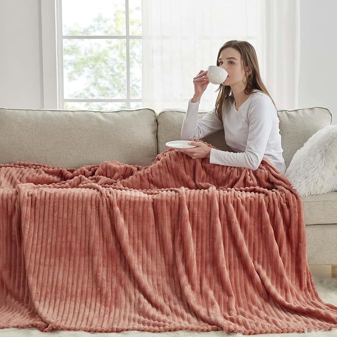 Nestl Rose Throw Blanket for Couch - Cozy Warm Fuzzy Blankets for Women, Set of 2 Small Fleece Throws for Girls - Misty Rose, 50 x 60 Inches