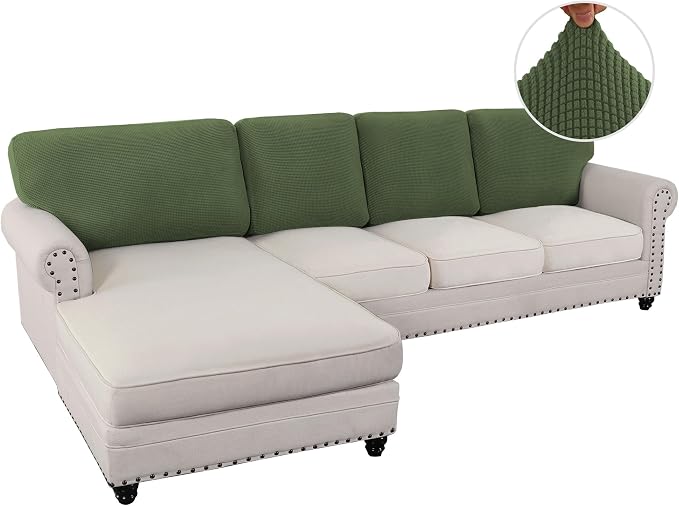 H.VERSAILTEX Backrest Cushion Covers Sectional Couch Back Cushion Covers for Sectional Sofa Set for Both Left/Right Couch (Back Only: 1 Chaise + 3 Sofa, Bronze Green)