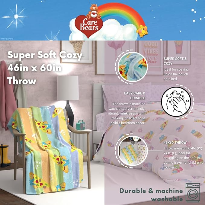 Care Bears Nostalgic Pizza Bedding Super Soft Cozy Plush Throw, 46 in x 60 in, (Officially Licensed Product) by Franco Collectibles