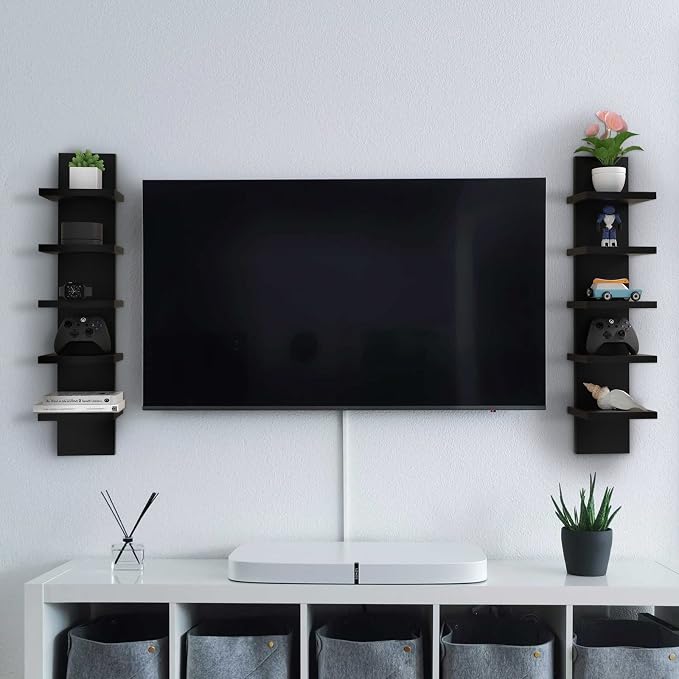 5 Tier Wall Shelves Black, Vertical Column Shelf Floating Storage Home Decor Organizer Design Utility Shelving Bedroom Living Room, 30.7