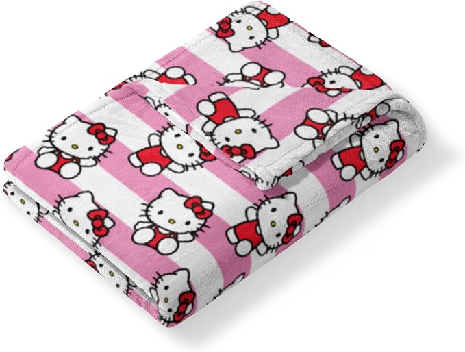 Northwest Hello Kitty Silk Touch Throw Blanket, Soft, 50 x 70 Inches, Bow and Stripes Design