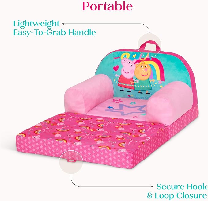 Delta Children - Peppa Pig Cozee Buddy Flip-Out Kids Chair - Greenguard Gold Certified, Pink