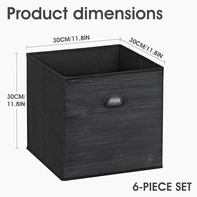 homyfort Faux Wood Grain Cube Storage Organizer Bins, 12x12 Inch Storage Cubes, Closet Cloth Baskets Box for Shelves, Set of 6