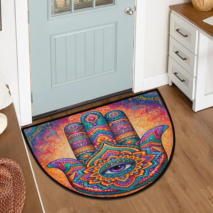 Mandala Half Round Door Mat Semi Circle Rug Half Moon Doormat | Soft Washable Colorful Psychedelic Welcome Entrance Mat for Outdoor Indoor Floor Bedroom Bathroom Home Kitchen Festival Decor
