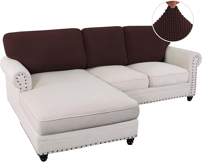 H.VERSAILTEX Backrest Cushion Covers Sectional Couch Back Cushion Covers for Sectional Sofa Set for Both Left/Right Couch (Back Only: 1 Chaise + 2 Sofa, Chocolate)