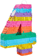 BLUE PANDA Number 4 Pinata - Vibrant Rainbow 4th Birthday Party Decorations | Multicolored Tissue Paper Fiesta Party Supplies | Large 12 x 17 x 3 Inches