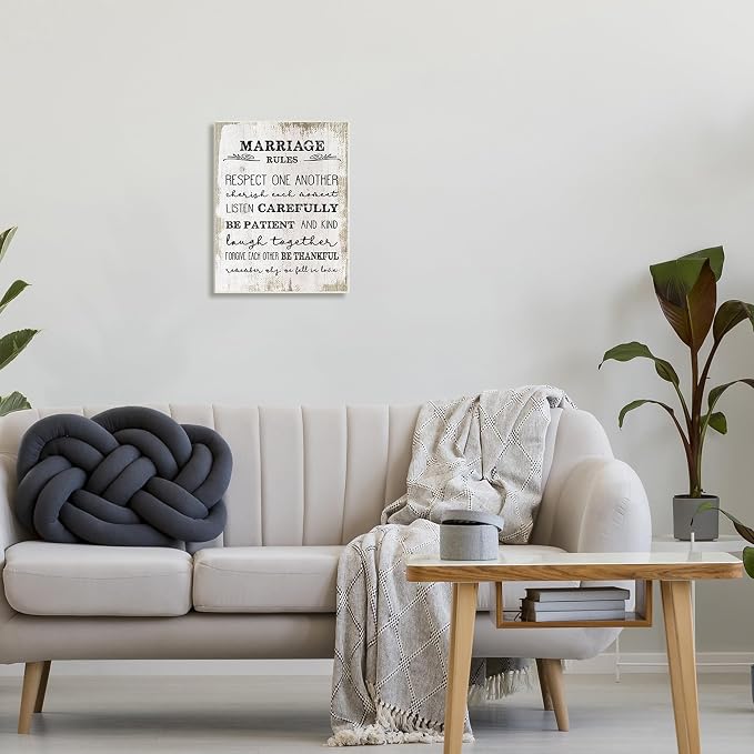 Stupell Industries Marriage Rules Home Family Inspirational Word Textured Design Oversized Wall Plaque Art by Daphne Polselli, 12 x 0.5 x 18, Multi-Color | Stupell Industries · By Lil' Rue · Inspirational typography decor · Ready to hang · Made in USA