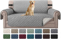 H.VERSAILTEX Reversible Loveseat Cover Water Resistant Furniture Protector for Dogs Non Slip Couch Cover with Elastic Strap Washable Loveseat Slipcover(Oversized Loveseat, Light Grey/Beige)