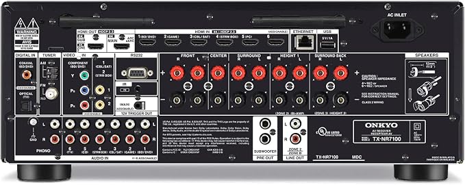 Onkyo TX-NR7100 9.2-Channel AV Receiver - 100 Watts Per Channel, Dirac Live Out of Box, Works with Sonos Certified, THX Certified and More