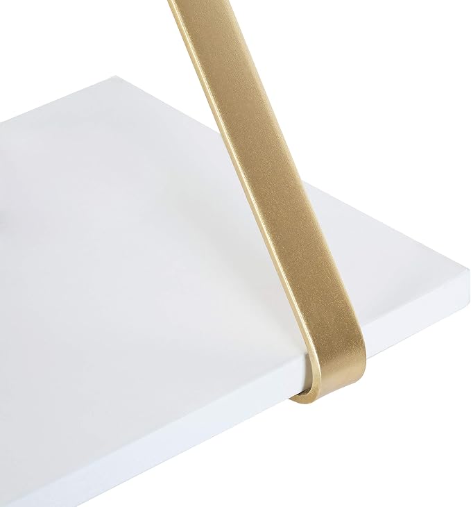 Kate and Laurel Soloman Modern Wooden Shelves, 18 inch, Set of 2, White and Gold, Contemporary Glam Wall Storage and Home Decor
