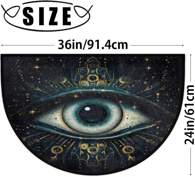 Evil Eye Bohemian Half Round Doormat Washable Semi Circle Area Rug Non Slip Absorbent Half Moon Rugs for Indoor Outdoor Kitchen Bathroom Bedroom Living Room Fireplace Floor Carpet Decor